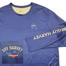 Guy Harvey Marlin Graphic Long Sleeve Performance Fishing Shirt Blue Mens XXL