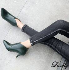 Women's Pointy Toe Ankle Boots Kitten Heels Back Zipper Shoes Oversize Office