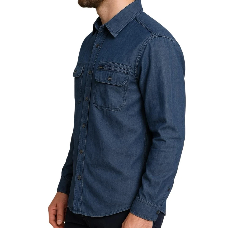 Camicia jeans uomo manica lunga slim fit elasticizzata Blu denim M L XL XXL 3XL - Immagine 4 di 4