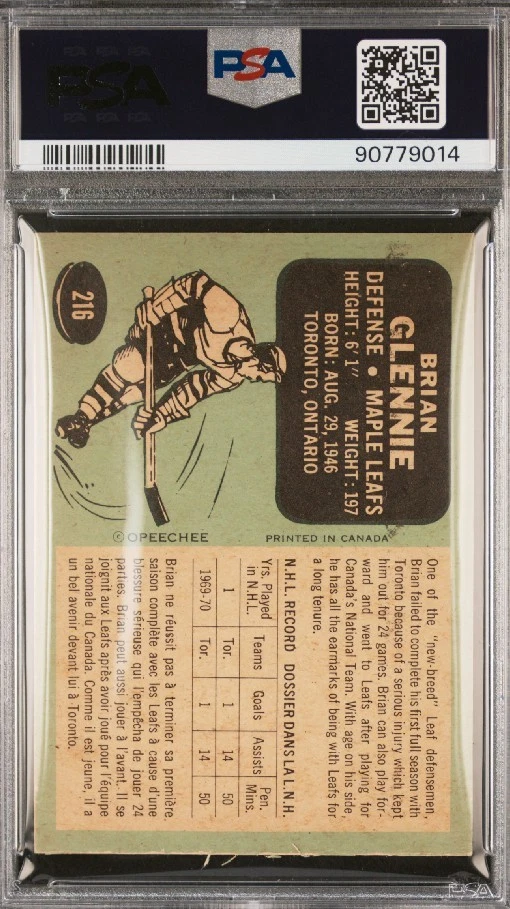 PSA 8 1970 OPC Hockey #216 Brian Glennie Toronto Maple Leafs 90779014 New Holder - Image 2 of 3