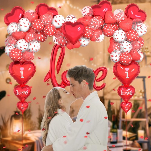 Valentine's Day Balloons Kit - I Love You Balloons, White Red Heart Balloons,... - Picture 5 of 8