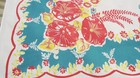 Vintage 1950s Cotton Red Aqua Yellow Flowered Square Tablecloth — photo 2
