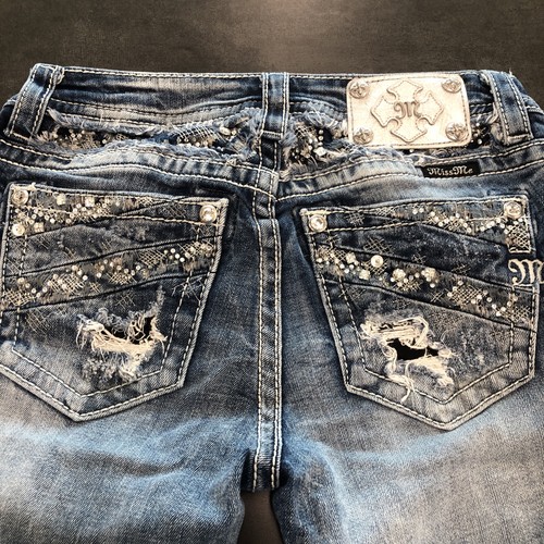 Miss Me Jeans Women 27 Blue Mid Rise Skinny Ankle Embellished Stretch Med Wash - Picture 18 of 21