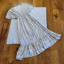 World Market Caftan Maxi Dress Women's S/M Pastel Ikat Rayon Tassels