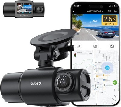 Dual Dash Cam Front and Inside 2.5K+1080P Dash Camera for Cars with Wi-Fi & GPS
