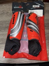 NEW NIP Pair Of DIADORA Soccer Shin Guards Fluorescent Red /Silver Size Small