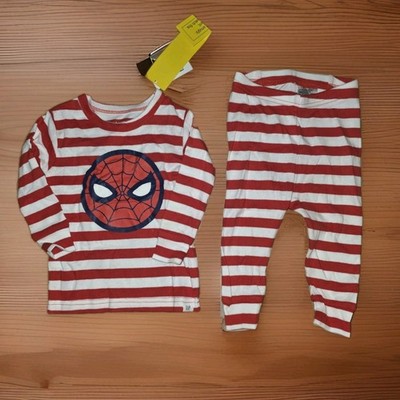 NWT Baby GAP Marvel Spider-Man Red & White Striped 2-piece Pajama Set Size 6-12