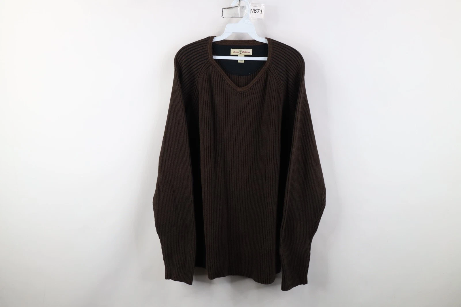 Vtg 90s Y2K Tommy Bahama Mens XL Faded Blank Chunky Ribbed Knit Sweater Brown
