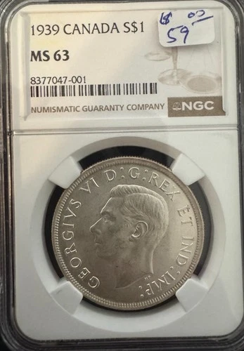 1939 Canada $1 Silver – NGC MS63 – King George VI Voyageur Dollar