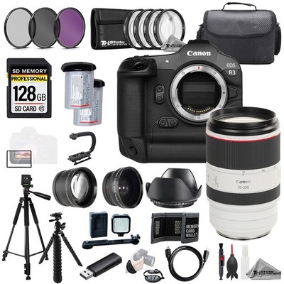 Canon EOS R3+ RF 70-200mm f/2.8 L IS USM Lens+128GB+ExtBat+9PCFltr-MEGAKit