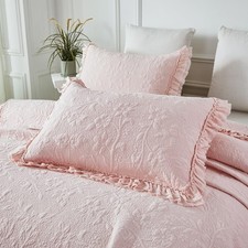 Standard Size Quilted Pillow Shams Cotton Set of 2 Light Pink Farmhouse Ruffled