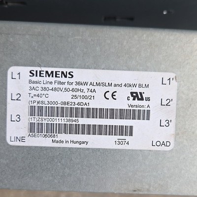Siemens Basic Line Filter, Type Basic Line Filter, Model 6SL3000-0BE23-6DA1