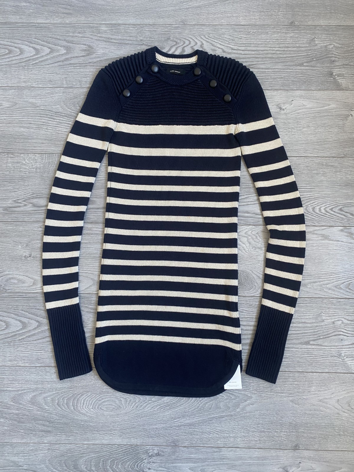 Isabel Marant Haeza Striped Merino Wool Knit Mini Sweater Dress Size 38 Navy