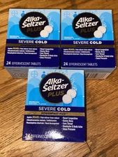 X3 Alka-Seltzer Plus Powerfast Fizz Severe Night Cold Medicine Lemon 24 Count