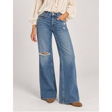 NEW We The Free People Distressed Wide Leg Flare Jean Button Fly Blue 29 B833641