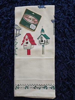 NEW Charles Craft Cross Stitch Printed Fabric Huck Kitchen Towel Bird & Houses