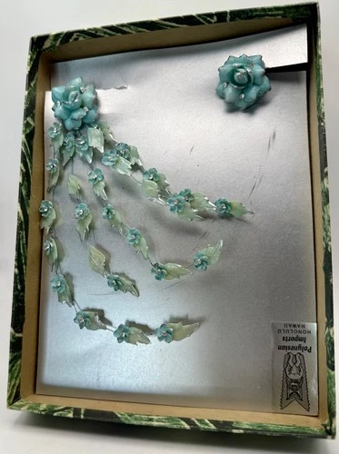 Vintage Polynesian Imports Hawaiian Shell Clip-On Earrings Original Box Stunning
