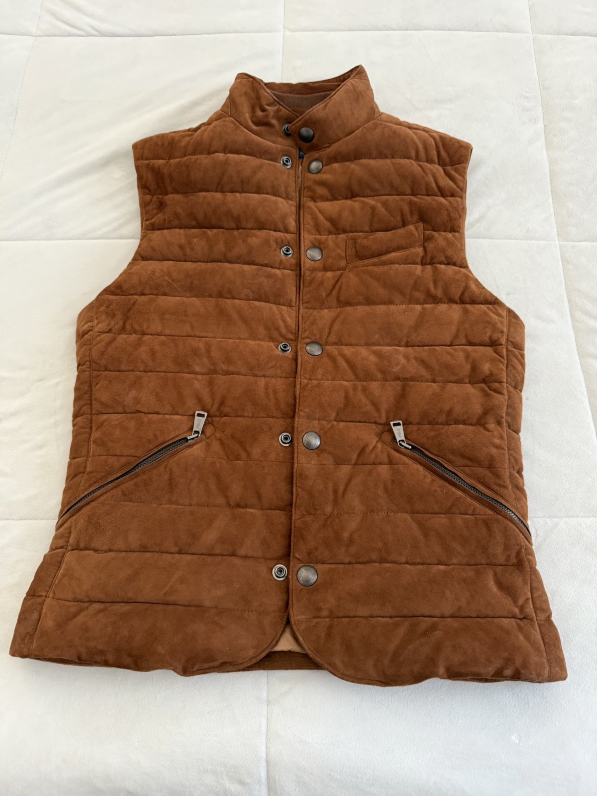 $998 Polo Ralph Lauren Men's Quilted Suede Down Brown Puffer Vest Gilet SZ. XS