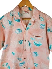 Vintage Barefoot in Paradise Hawaiian Shirt Men’s Large Pink Fish Print USA Made