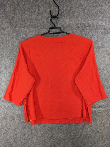 Studio Works Top Womens 2X Red Yellow Floral Linen Blend Button-Up Short Sleeve - Picture 8 of 14