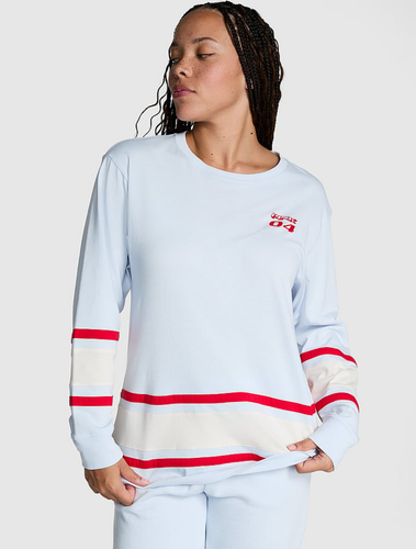 Victoria's Secret PINK Long Sleeve Campus Cotton Tee Light Blue Large - Picture 2 of 5