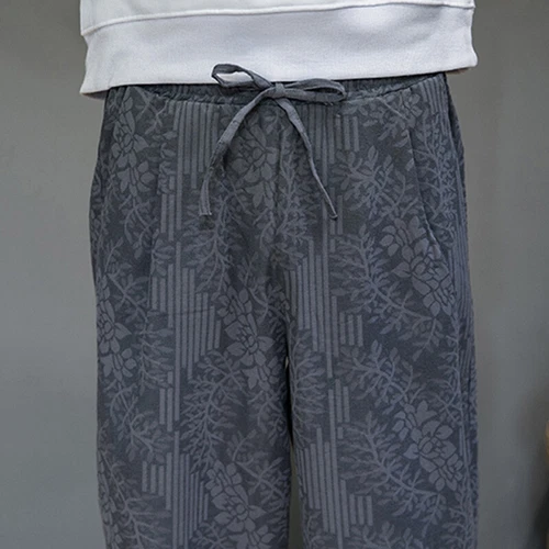 Men Linen Blend Floral Joggers Pants Ethnic Casual Elastic Waist Long Trousers - Picture 9 of 17