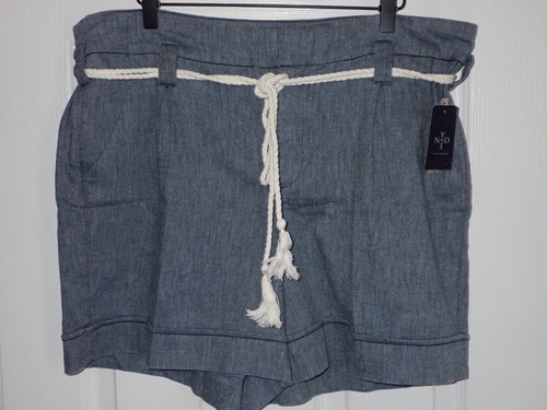 NEW NYDJ Shorts Size 16 Cotton & Linen Blend Navy Blue w/ Removable Rope Belt