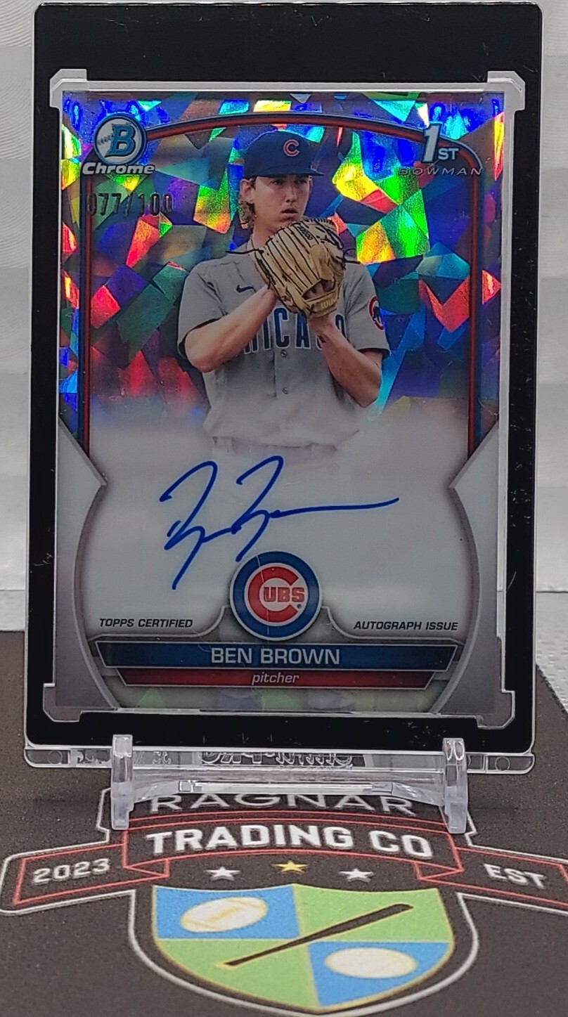 2023 Bowman Chrome BEN BROWN 1st Bowman Atomic REFRACTOR AUTO 077/100 Cubs