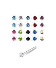 Lot 20 Sterling Silver Straight Nose Stud Ring 1mm, 1.5mm, 2mm or 2.5mm CZ 22G