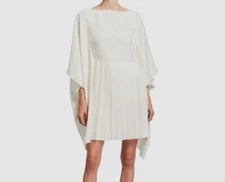 $2250 Valentino Women's Ivory Pleated Cape Silk Mini Dress Size 48