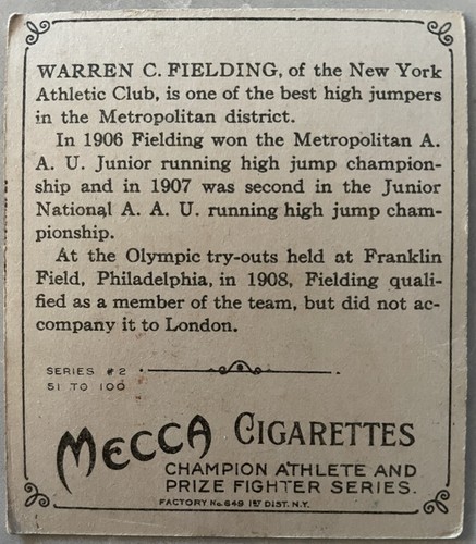 W.C. Fielding (Track) 1910 T218 Mecca Champions B - Bild 2 von 2