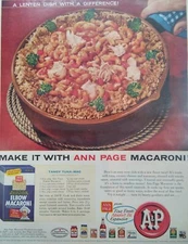 A&P Macaroni Print Ad Original Vintage Mid Century Tangy Tuna Mac Lenten Dish