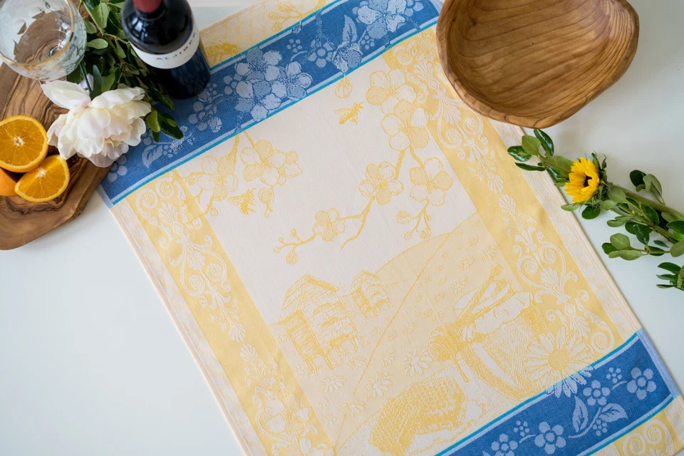 CRYSTAL ARROW Honey Bee Jacquard Kitchen Dish/Tea Towel Yellow Blue 100% Cotton Made in Czech