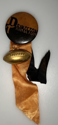 Vintage Princeton University FB Pin Back Button with Ribbon and Football NCAA ^