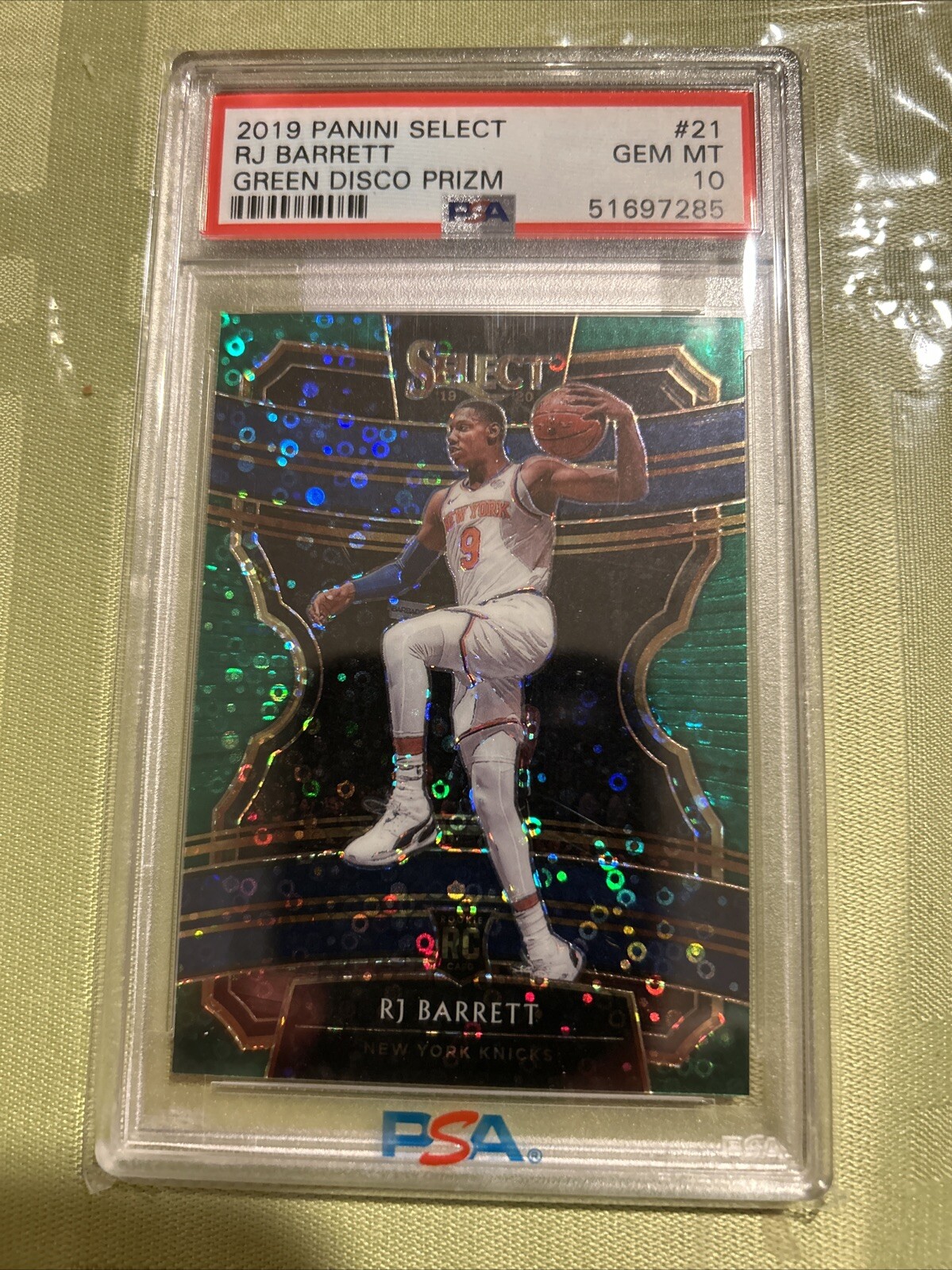 2019/20 Panini Select Green Disco Prizm #21 RJ Barrett #/5 PSA 10 *7285