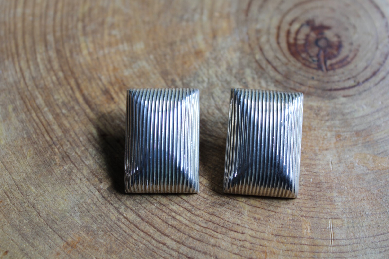 Ridged Rectangle shaped Sterling Silver CLIP-ON E… - image 1