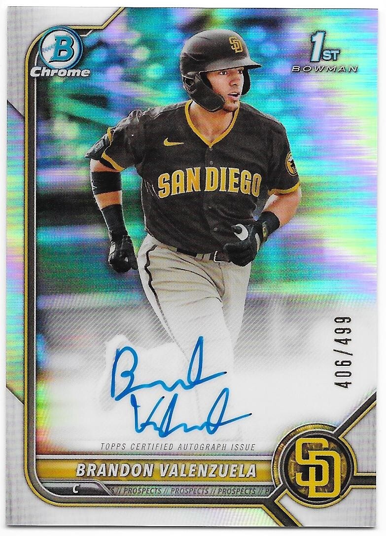 2022 Bowman Chrome Brandon Valenzuela 406/499 Rookie Auto Refractor #CPA-BV