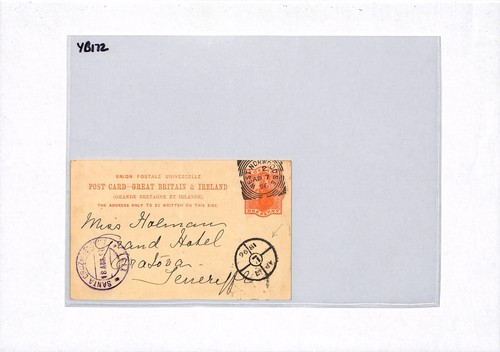 GB QV *TENERIFE* MARITIME MAIL Squared Circle WEST NORWOOD 1896 1d Card YB172 - Picture 7 of 18