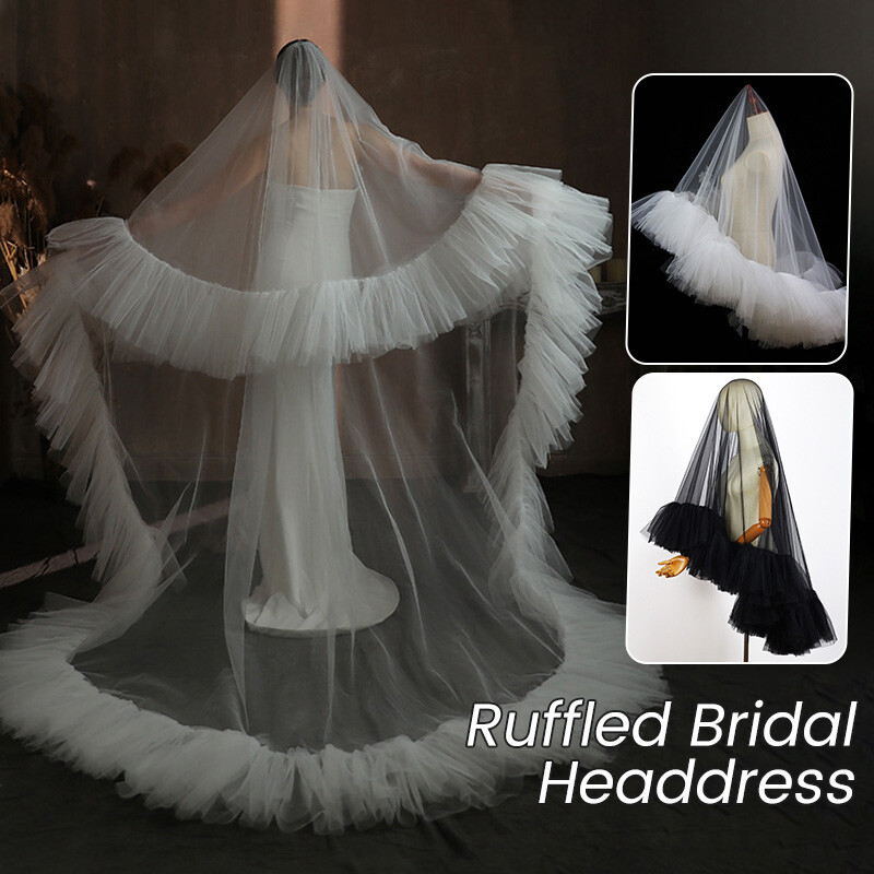 Bridal Wedding Veil Ruffled Edge Two Layer Blusher Elbow  display picture 2