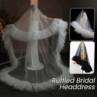 Bridal Wedding Veil Ruffled Edge Two Layer Blusher Elbow Length Hair Cover Face
