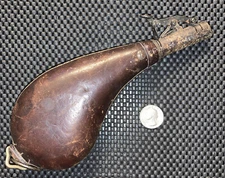 Gun Shot Flask, Antique 3lbs G&JW Hawksley Leather and Brass 2 Step Spout