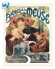 Vintage Art Nouveau Poster - Bieres de la Meuse by Alphonse Mucha 18x24 or 24x36