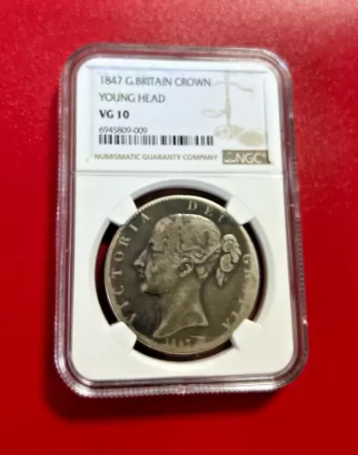 1847 SILVER GREAT BRITAIN CROWN YOUNG HEAD NGC VG 10