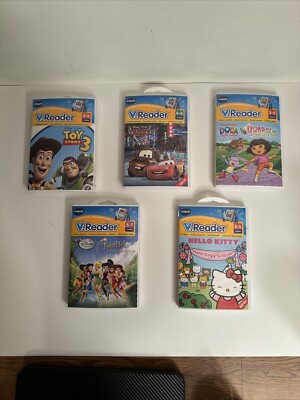 VTech VReader Learning System Game Cartridges Cars Toy Story Dora Disney Lot 5
