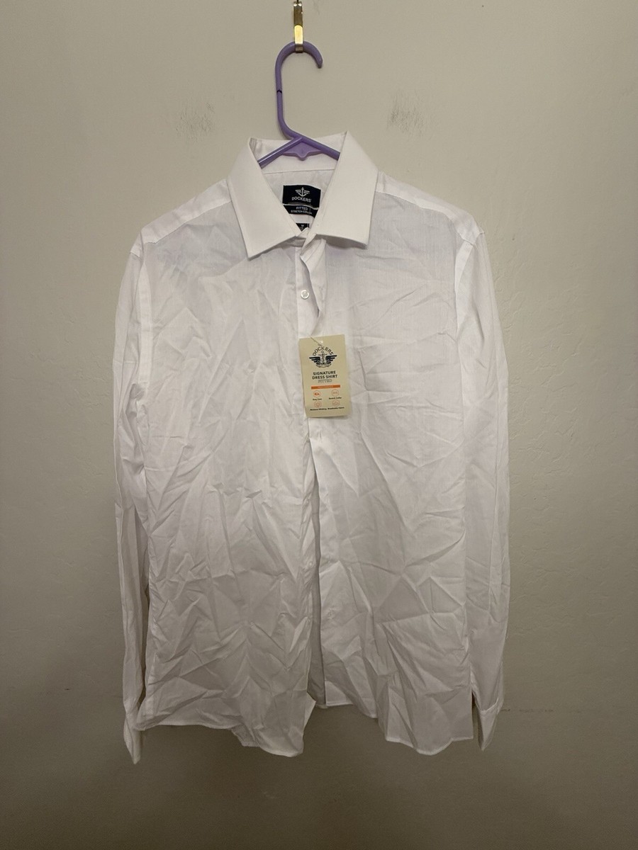 dockers dress shirt Men's Classic Fit Long Sleeve Signature Comfort Flex (Standard and Big & Tall), Delft Blue Stripe, Small : Clothing, Shoes & Jewelry this shirt is cut in a shorter length that looks good tucked or untucked Dockers Fitted Stretch Collar Dress