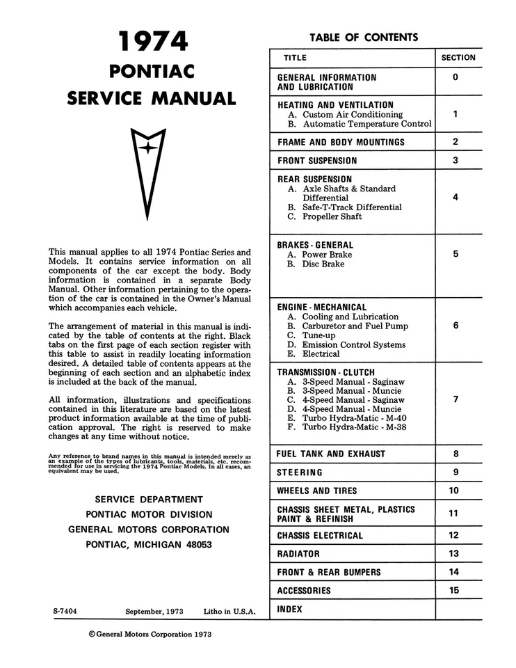 1974 Pontiac магазин руководство - Изображение 3 из 4