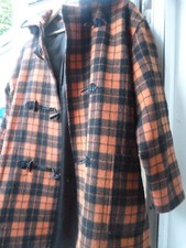Vintage Alexon Womens Hooded Duffle Coat Uk 16 Black Orange Check Wool Vgc
