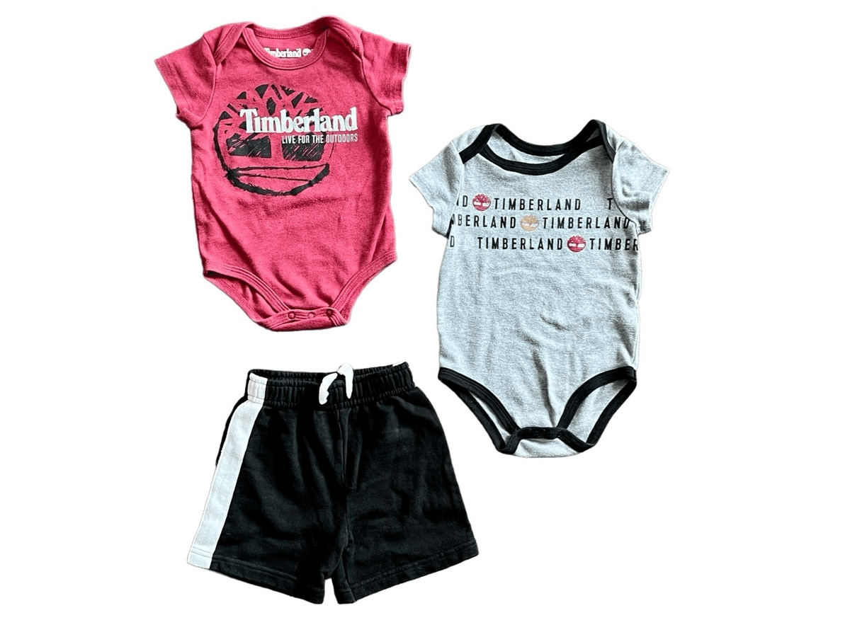 Timberland Piece Set Red Grey Bodysuit Black Short Graphics sz