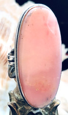 LARGE 1 1/2" Natural Pink Peruvian Opal Ring Oval 925 Sterling Silver Size 7