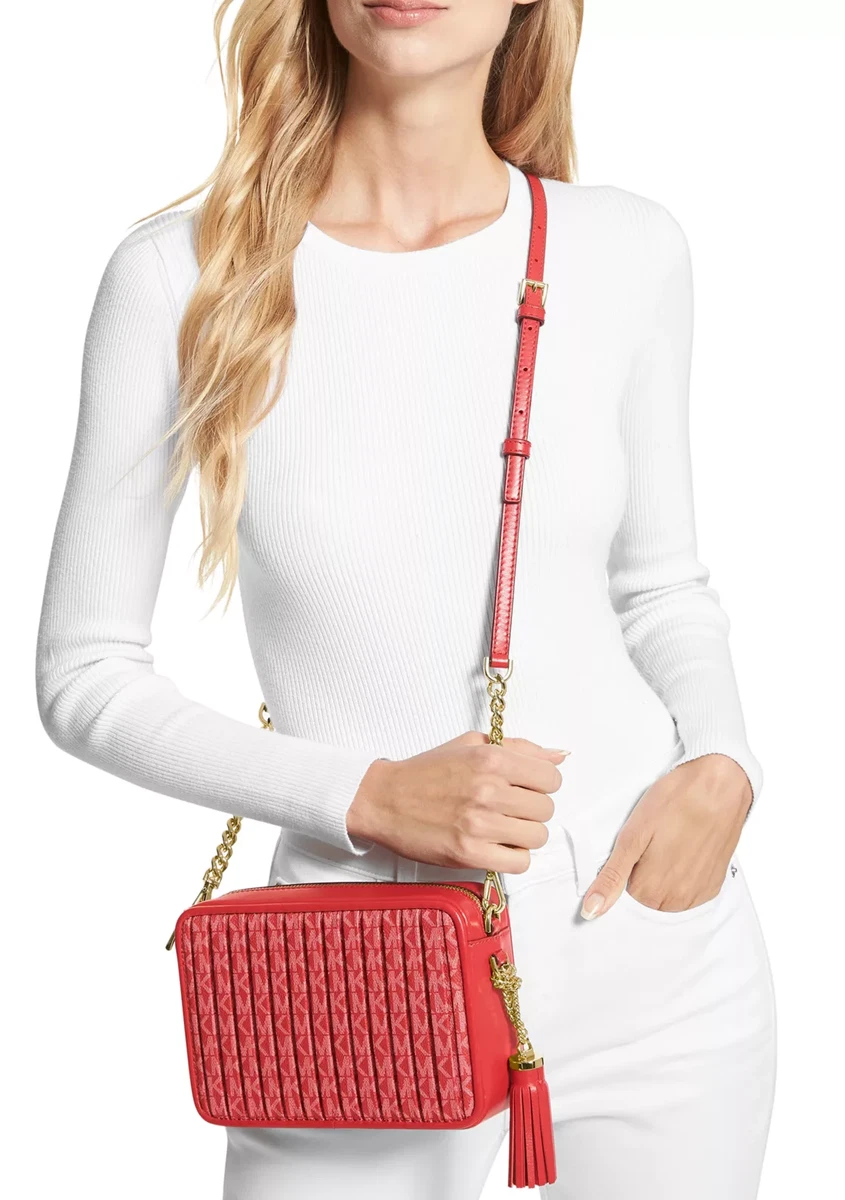 ❤️NWT Michael Kors Jet Set Charm Medium Camera Logo Crossbody Bag Crimson  Red ❤️